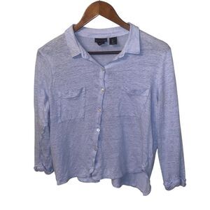 Tahari Light Blue 100% Linen Button Down Collared Shirt